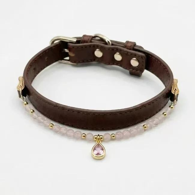 Luxuriöses Haustierhalsband aus Strass und natürlichem Kristall